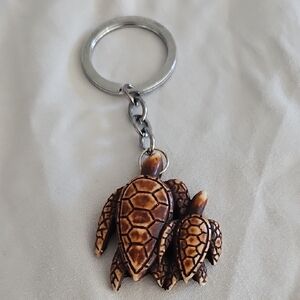 Turtle Keychain with Silver Ring